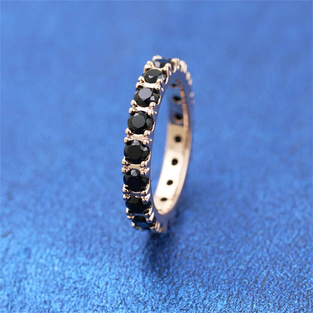 Women’s 925 Sterling Silver Rose Gold Black Striped Zircon Ring